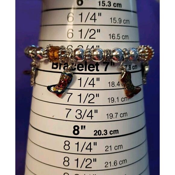 Colorful Western Boot Charm Stretch Bracelet, Yellow & Silver Tone Beads, New - Picture 8 of 8